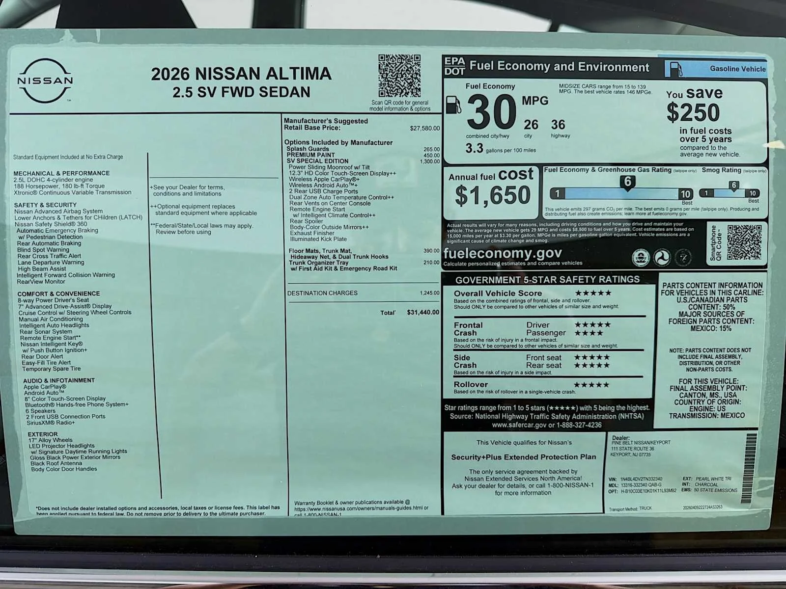 New 2026 Pearl White TriCoat Nissan SV Special Edition image 6
