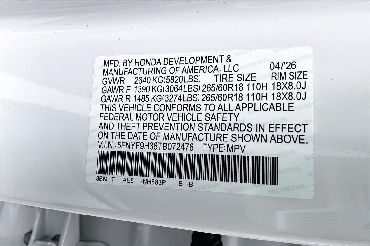 New 2026 Platinum White Pearl Honda RTL image 14