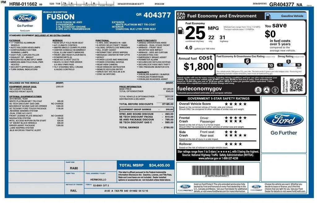 Used 2016 White Platinum Clearcoat Metallic Ford SE image 43