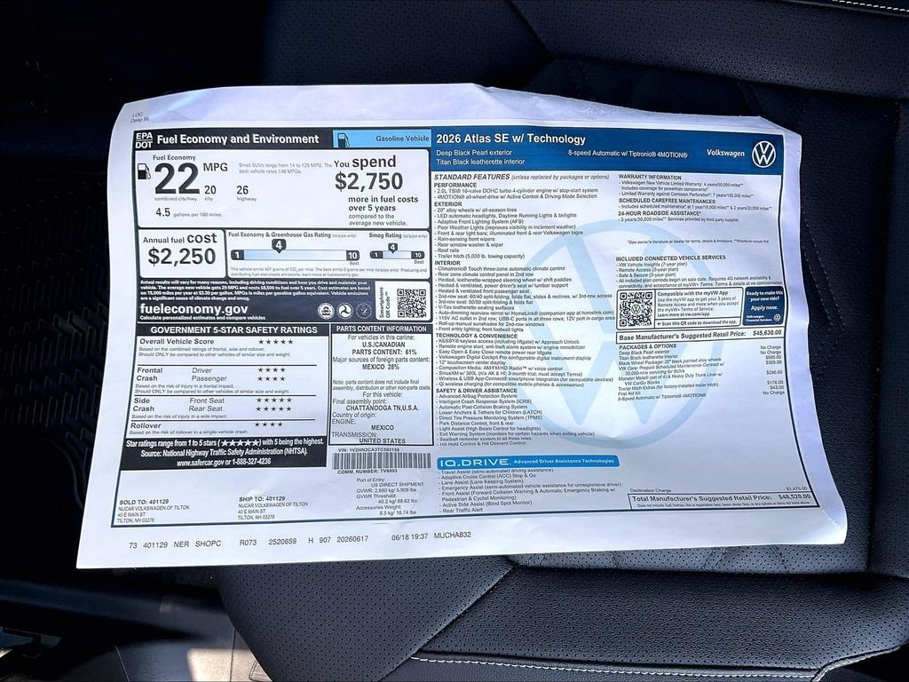 New 2026 Deep Black Pearl Volkswagen 2.0T SE w/Technology image 17