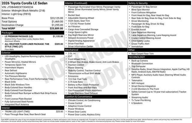 New 2026 Midnight Black Metallic Toyota  LE image 32