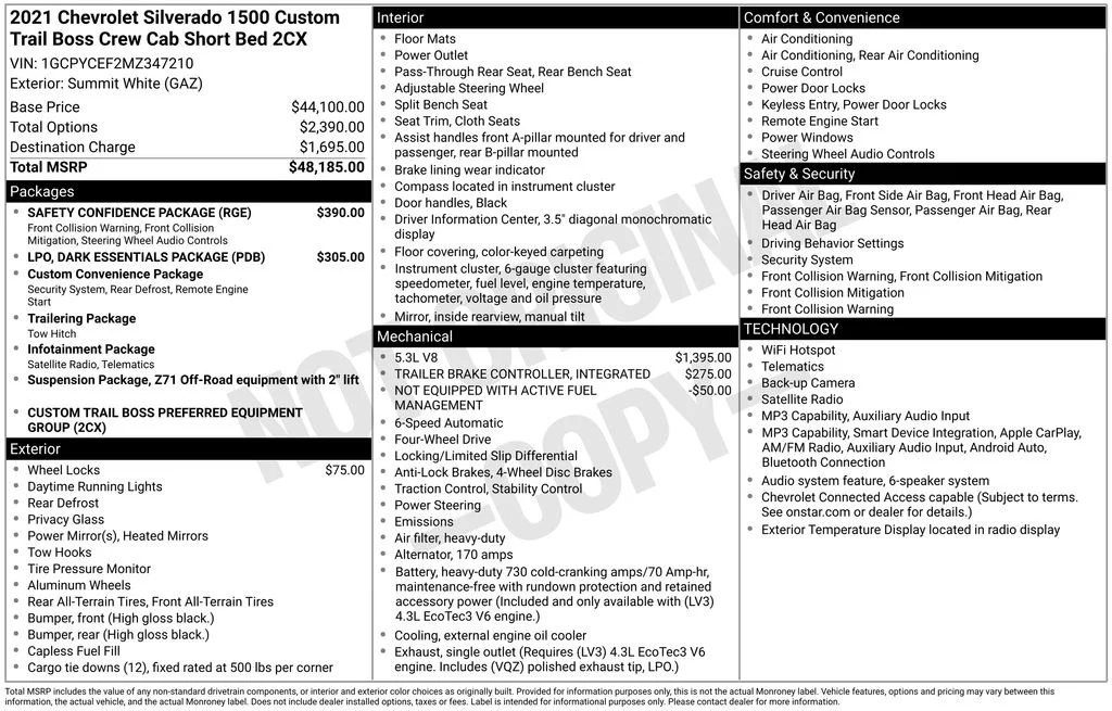Used 2021 White Chevrolet Custom Trail Boss image 38