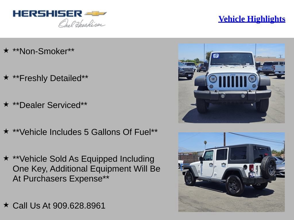 Used 2017 Jeep Wrangler Unlimited Sport with VIN 1C4BJWDG8HL612327 for sale in Chino, CA