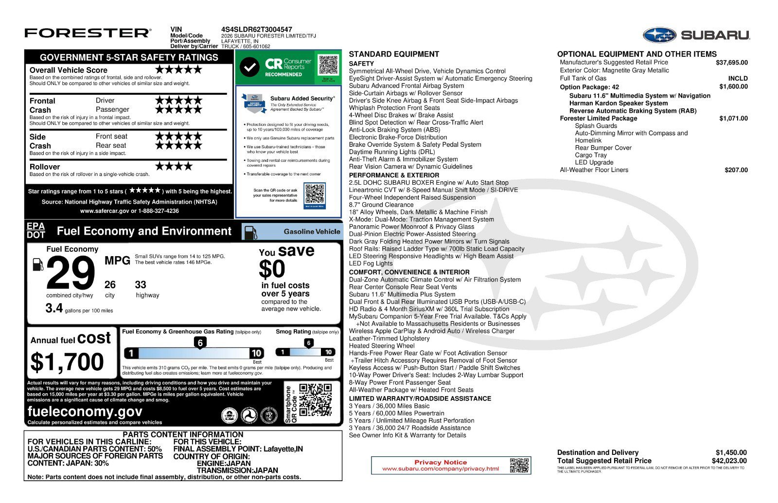 Used 2026 Magnetite Gray Metallic Subaru Limited image 11