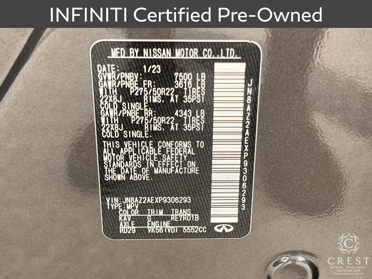 Certified Used 2023 Anthracite Gray INFINITI PREMIUM SELECT image 32