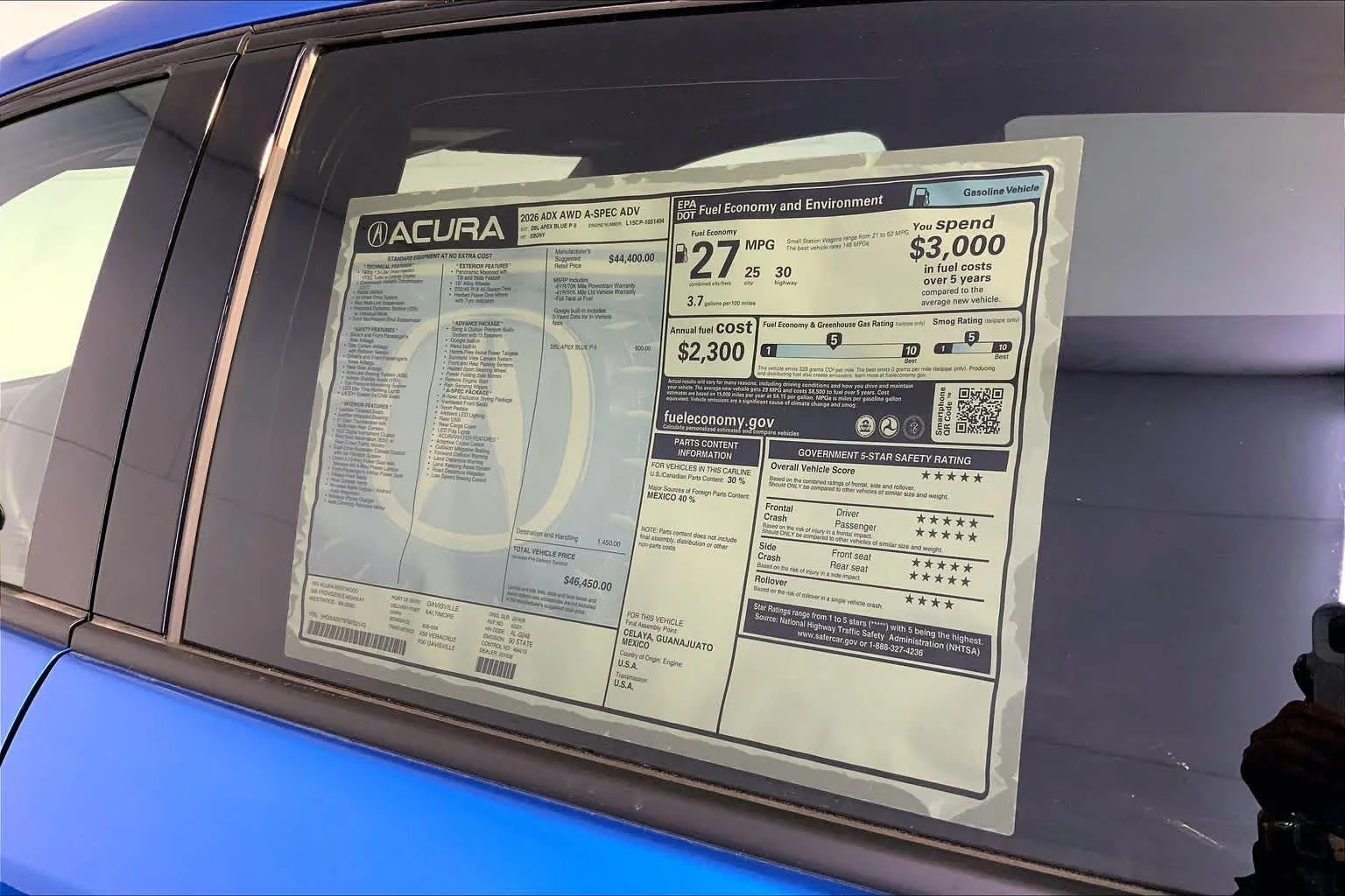 New 2026 Double Apex Blue Pearl II Acura With A-Spec Advance Package image 19