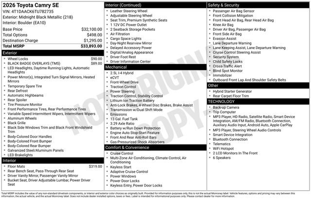New 2026 Midnight Black Metallic Toyota  SE image 32
