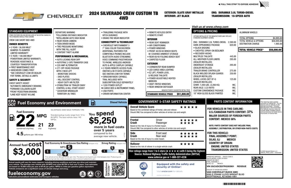 Certified Used 2024 Gray Chevrolet Custom Trail Boss image 3