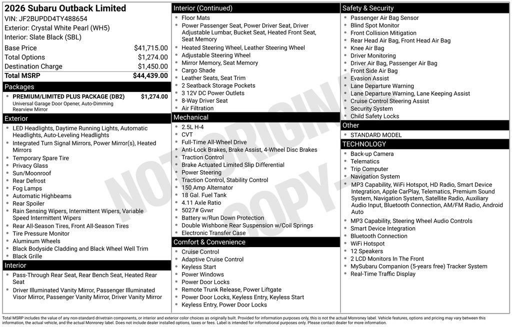 New 2026 White Subaru Limited image 6