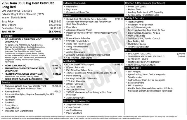 New 2026 Bright White Clear-Coat Exterior Paint RAM Big Horn image 27
