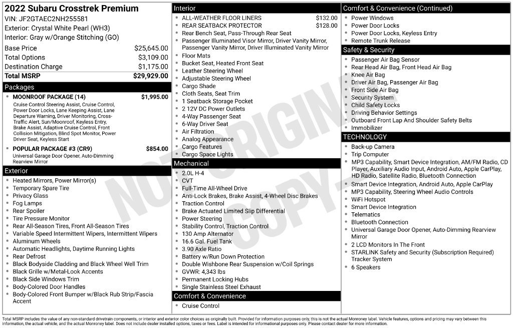 Used 2022 White Subaru Premium image 2