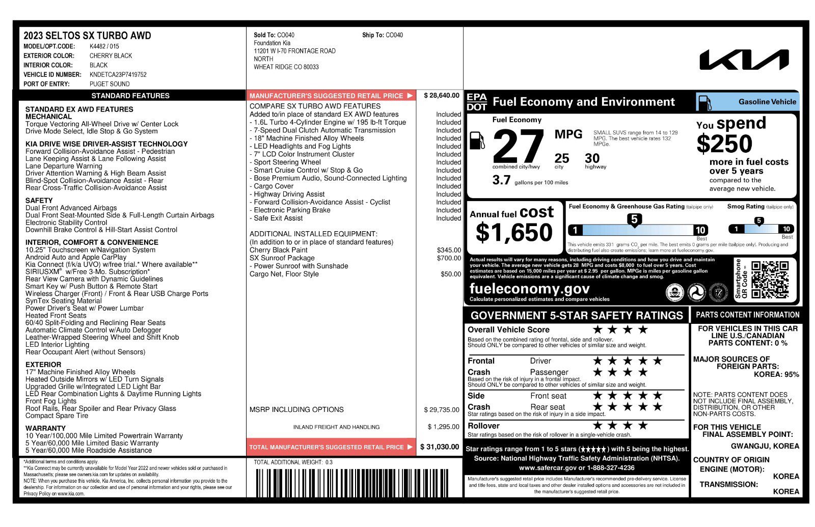 Used 2023 Cherry Black Kia SX image 11