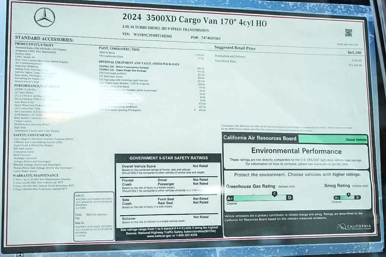 New 2024 Jet Black Mercedes-Benz Cargo 170WB High Roof Super Single RWD 2.0L I4 Die image 24