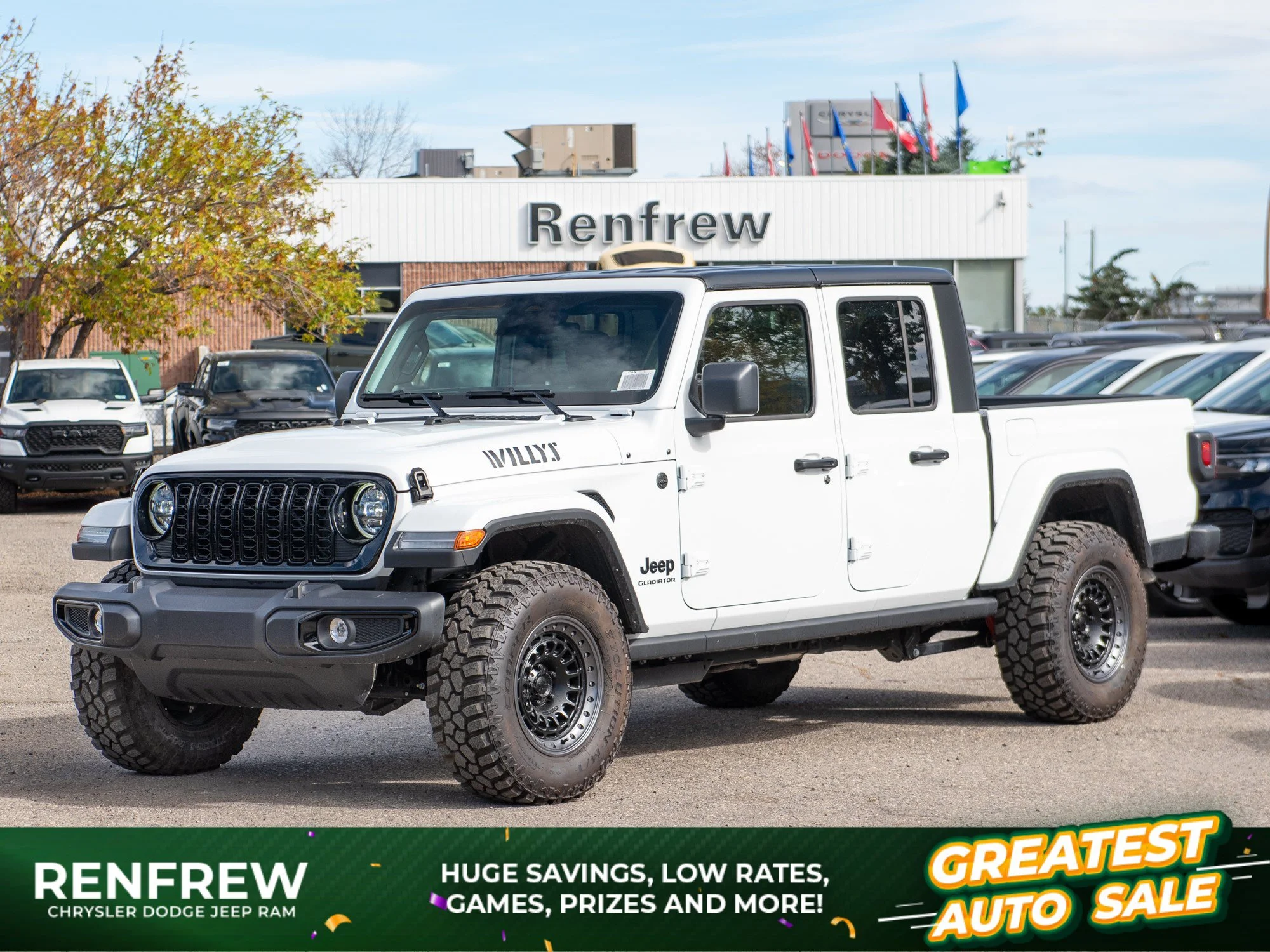 New 2026 White Jeep Willys* 4x4, Black Rhino Wheels, 33 Inch Tires image 1