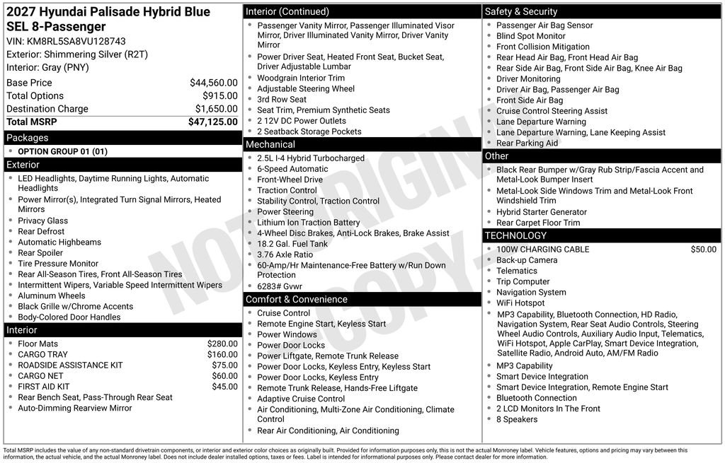 New 2027 Silver Hyundai Blue SEL 8P image 8