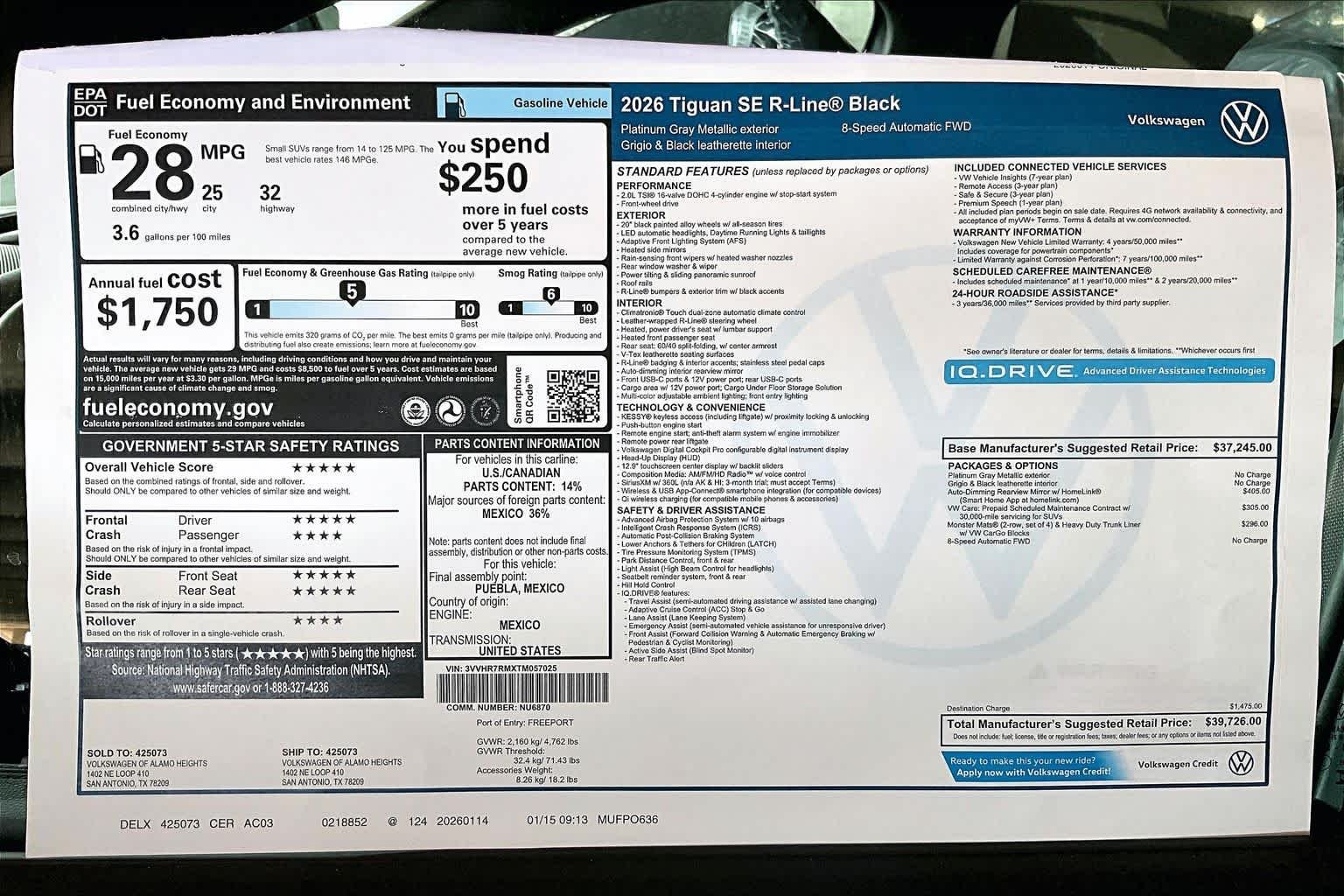 New 2026 Platinum Gray Metallic Volkswagen 2.0T SE R-Line Black image 19
