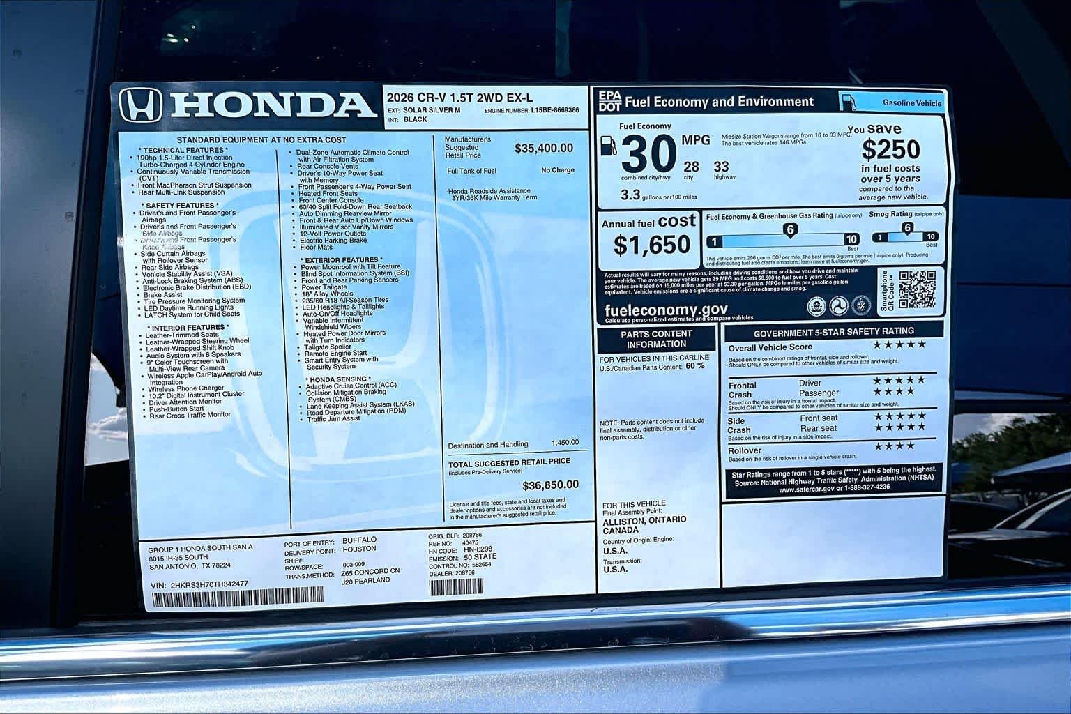 New 2026 Solar Silver Metallic Honda 2WD EX-L image 18