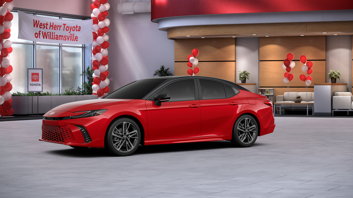New 2026 Supersonic Red with Midnight Black Metallic roof Toyota XSE image 2