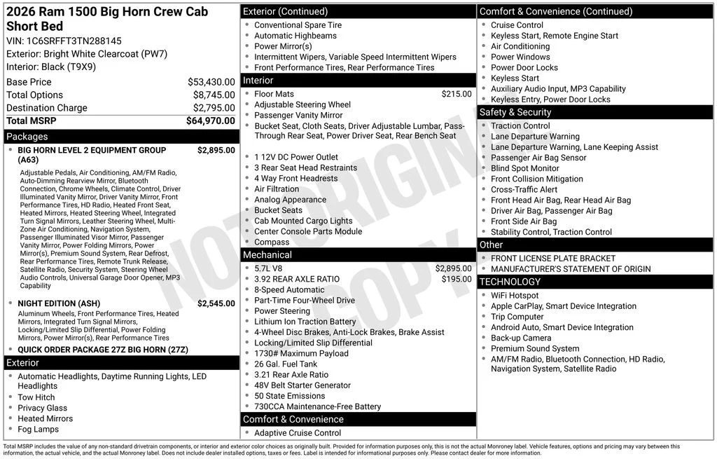 New 2026 Bright White Clear-Coat Exterior Paint RAM Big Horn/Lone Star image 31