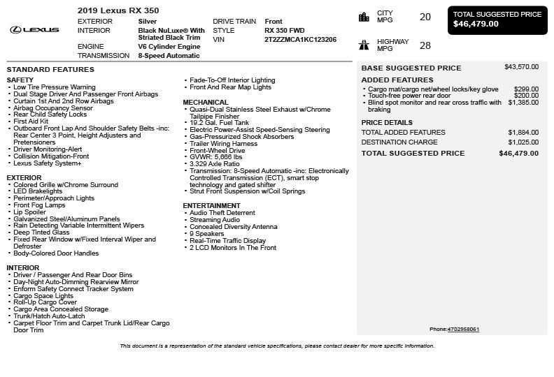 Used 2019 Silver Lexus 350 image 3
