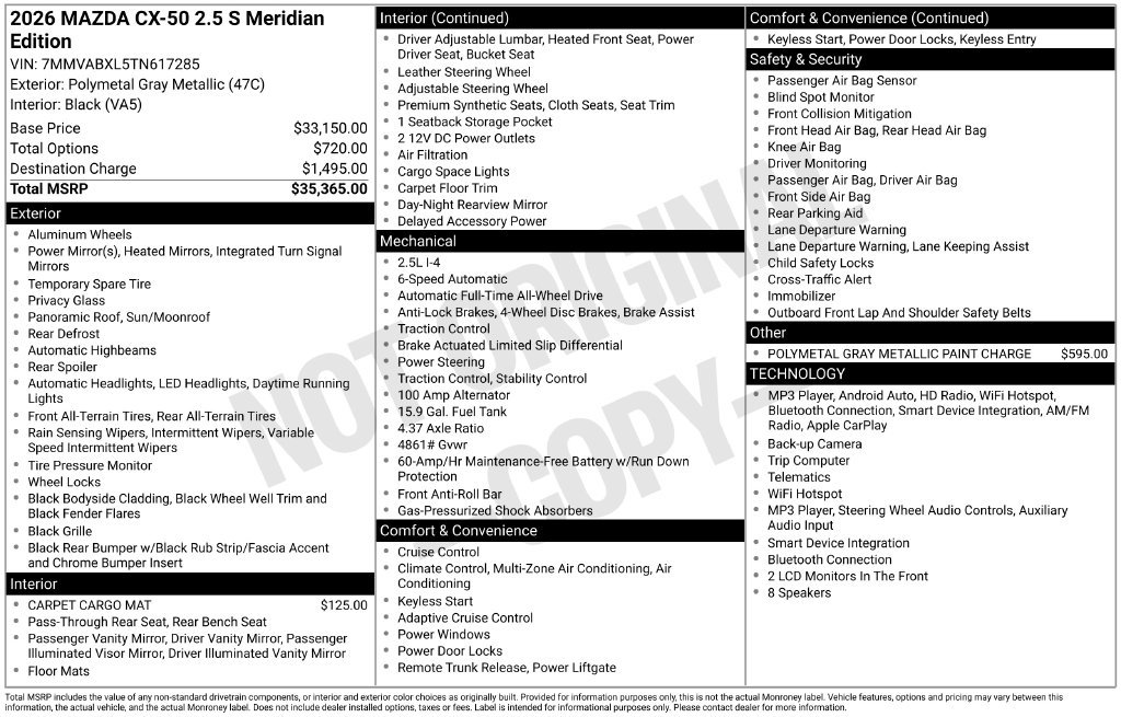 New 2026 Polymetal Gray Metallic Mazda 2.5 S Meridian Edition AWD image 3