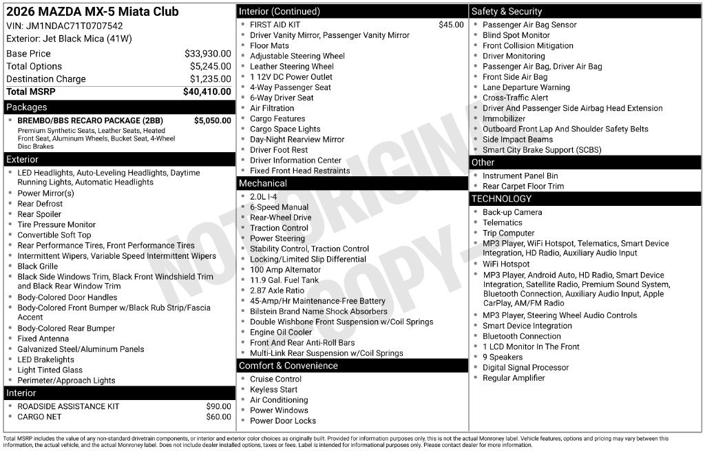 New 2026 Jet Black Mica Mazda Club image 3