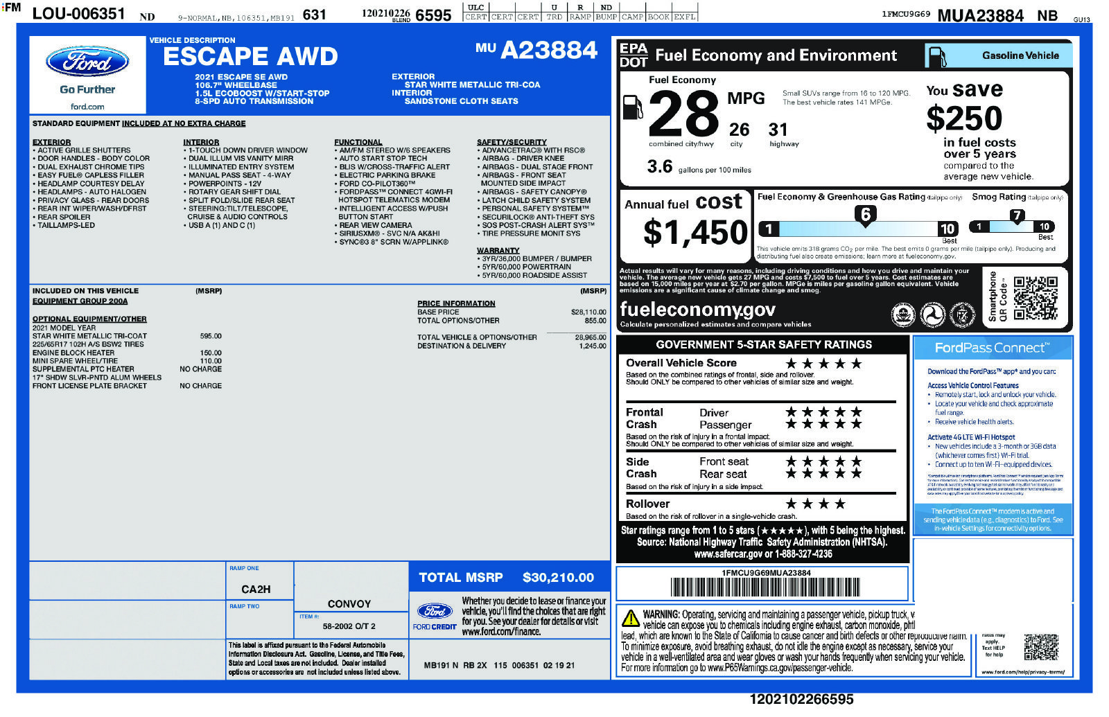 Used 2021 White Ford SE image 2