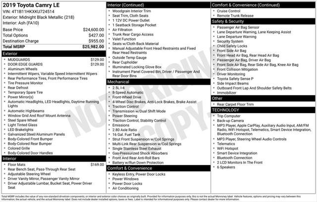 Certified Used 2019 MIDNIGHT BLACK METAL Toyota LE image 11