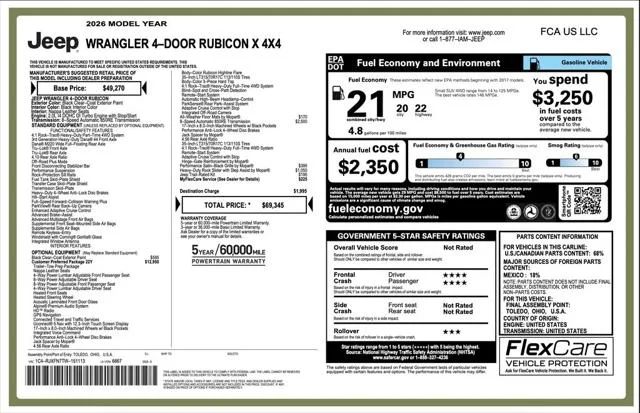 New 2026 Black Clear-Coat Exterior Paint Jeep Rubicon image 2