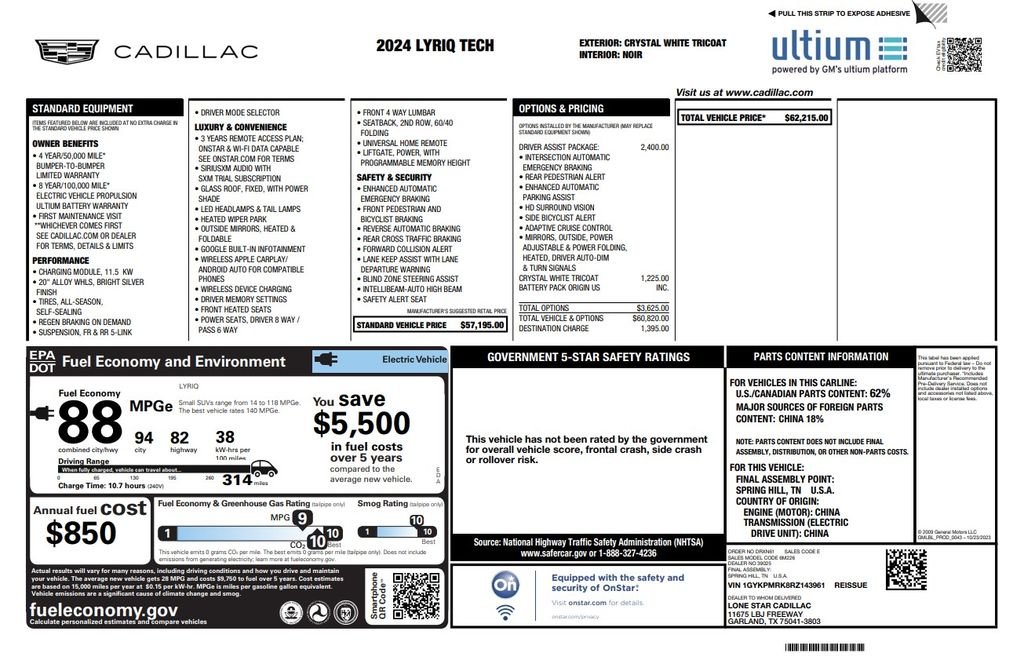 Used 2024 Cadillac LYRIQ Tech with VIN 1GYKPMRK8RZ143961 for sale in Phoenix, AZ
