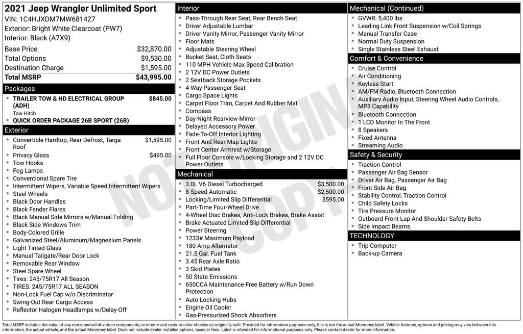 Used 2021 Bright White Clearcoat Jeep Unlimited Sport image 5