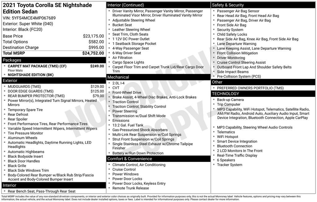 Used 2021 White Toyota SE Nightshade image 6