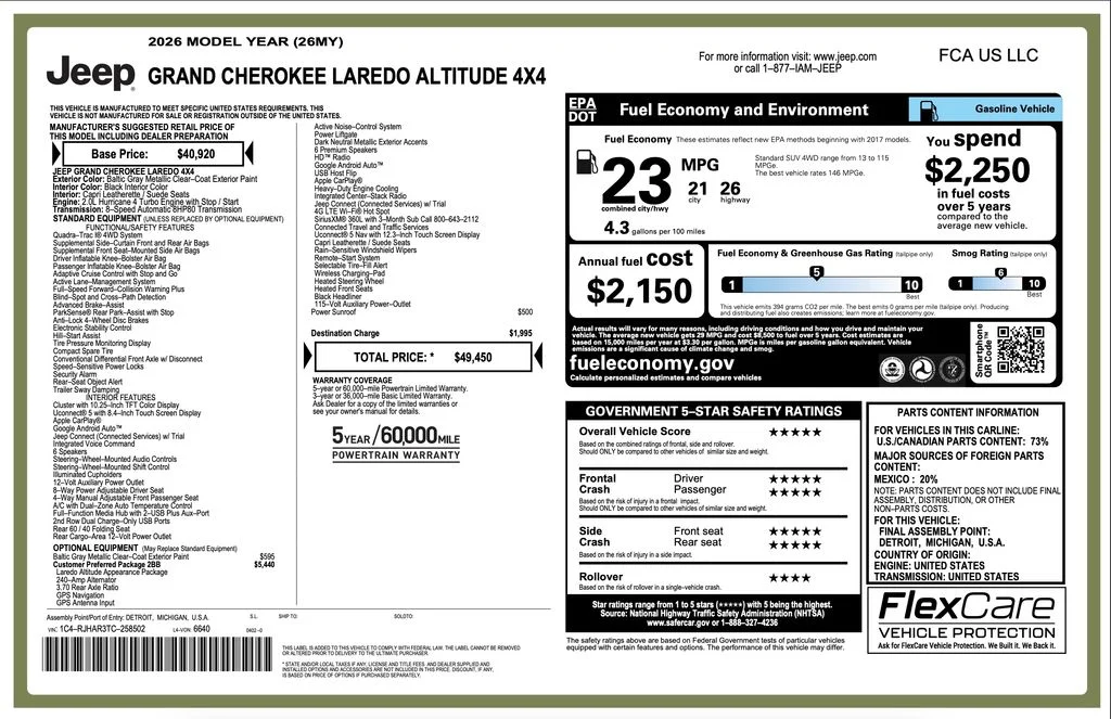 New 2026 Baltic Gray Metallic Clear-Coat Exterior Paint Jeep Altitude image 2