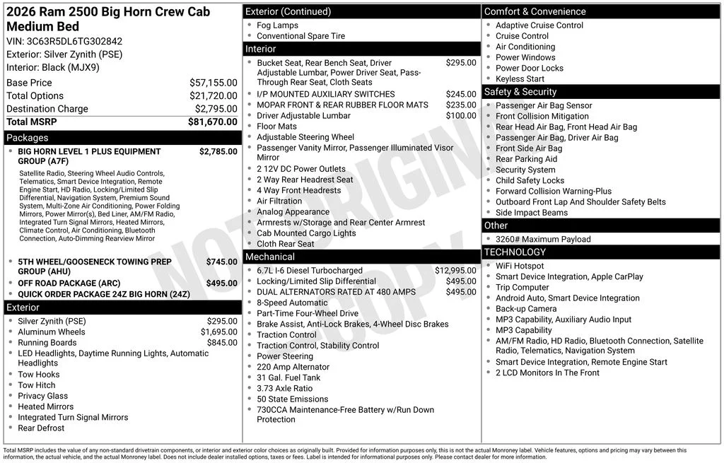 New 2026 Silver-Zynith Exterior Paint RAM Big Horn image 4
