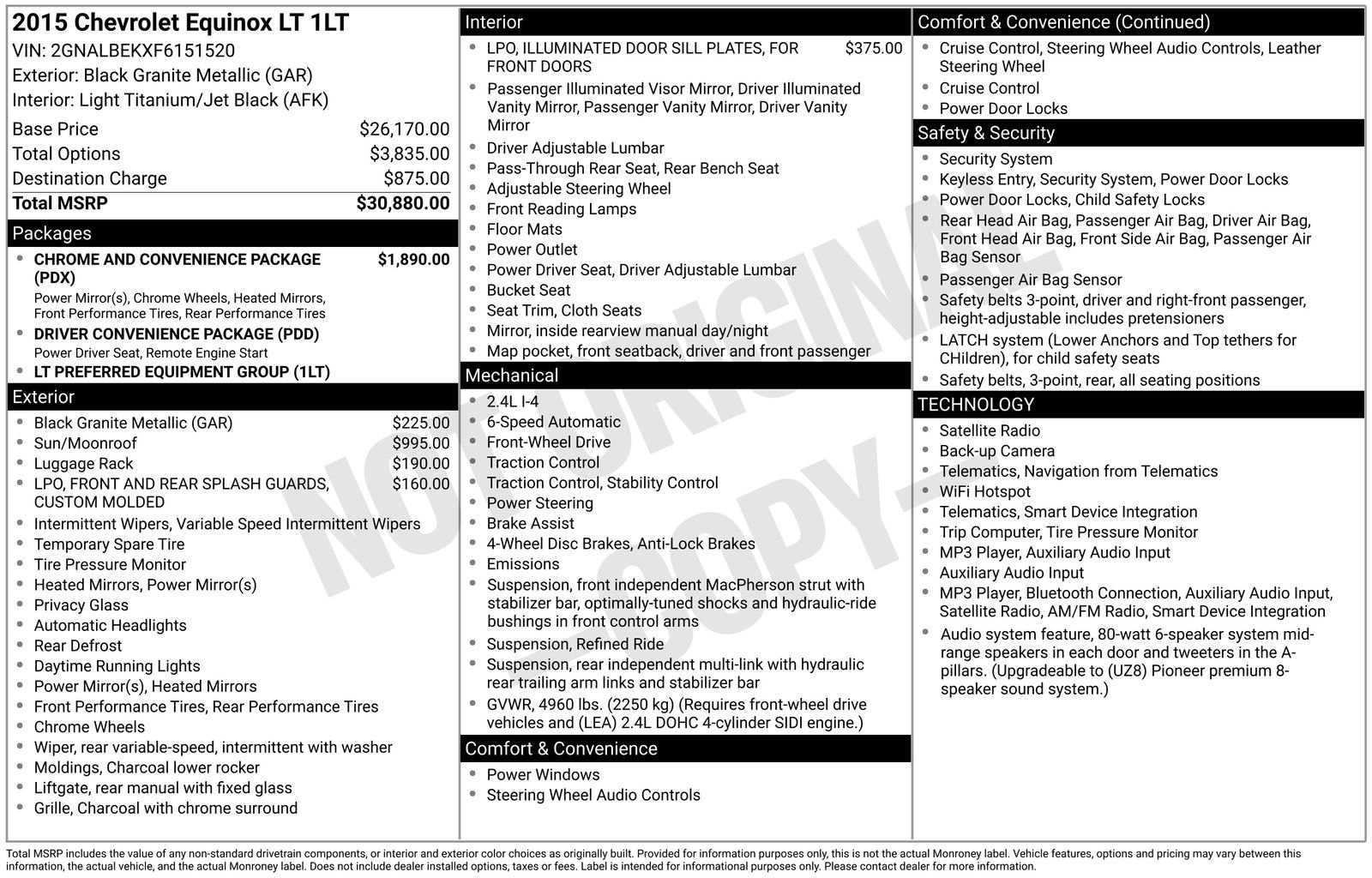 Used 2015 Black Chevrolet LT image 1