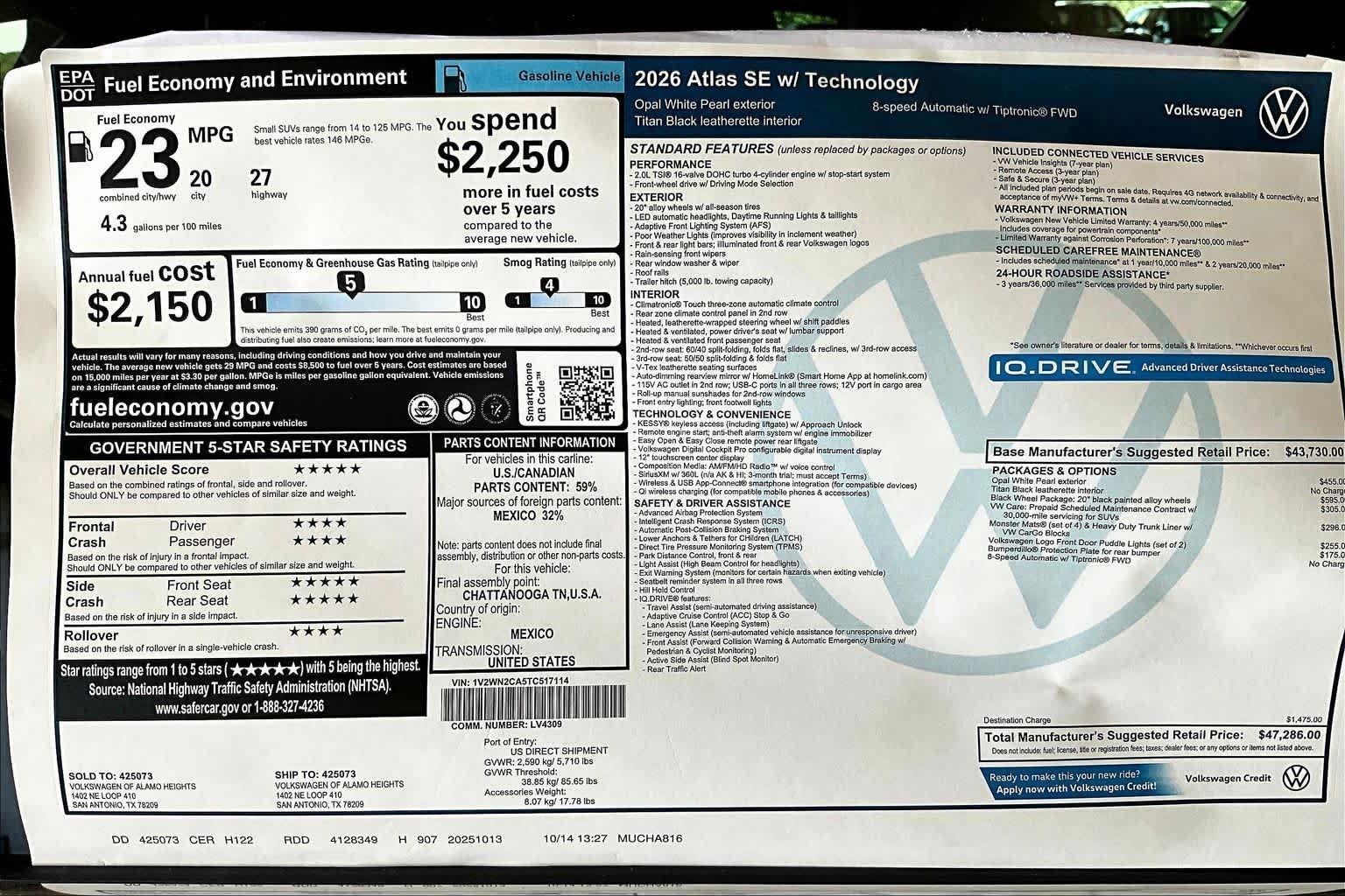 New 2026 Opal White Pearl Volkswagen 2.0T SE W/TECHNOLOGY image 19