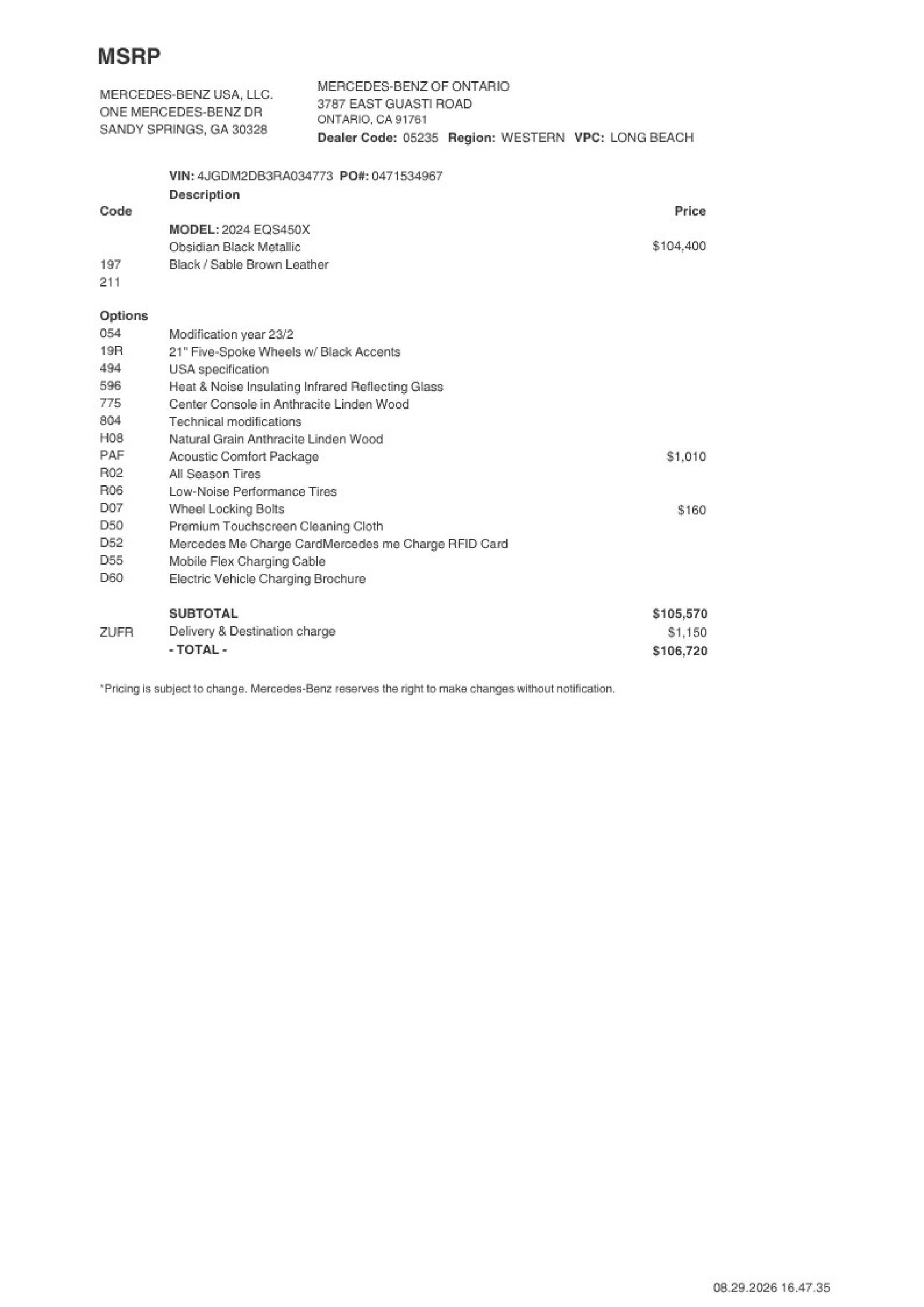 Certified 2024 Mercedes-Benz EQS SUV Base with VIN 4JGDM2DB3RA034773 for sale in Ontario, CA