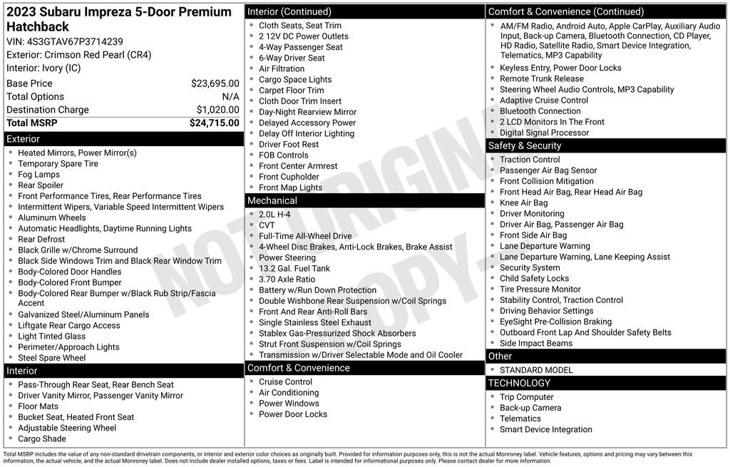 Used 2023 Red Subaru Premium image 1