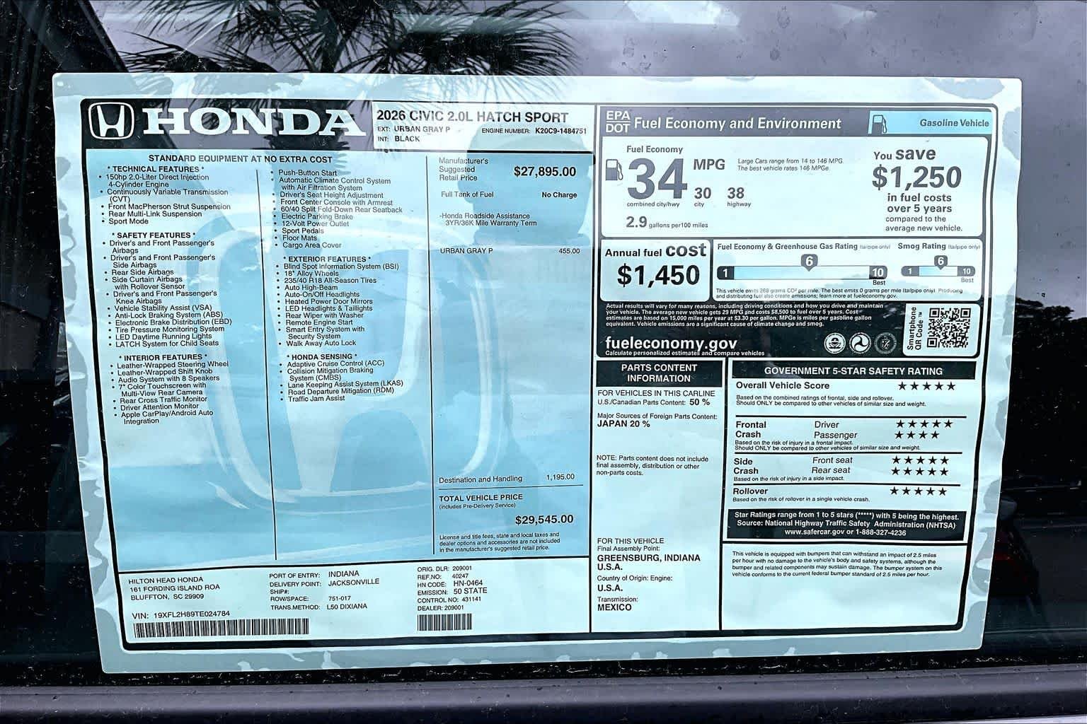 New 2026 Urban Gray Pearl Honda Sport image 17