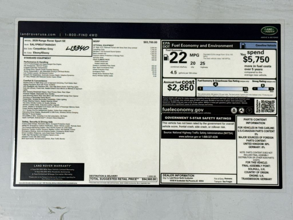 New 2026 Carpathian Grey Land Rover SE image 9