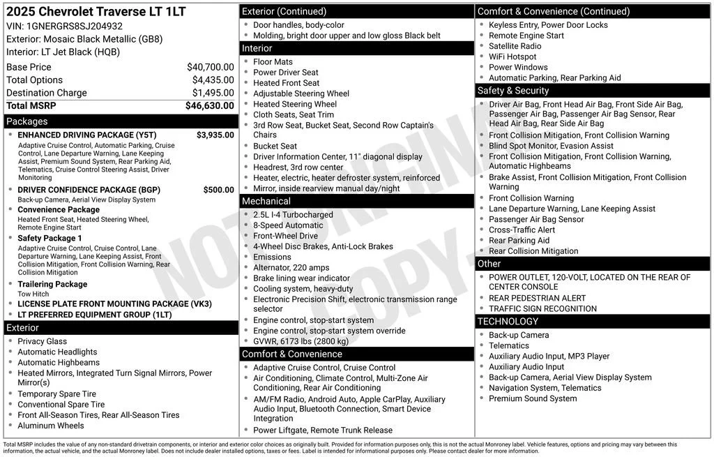 New 2025 Mosaic Black Metallic Chevrolet LT image 8