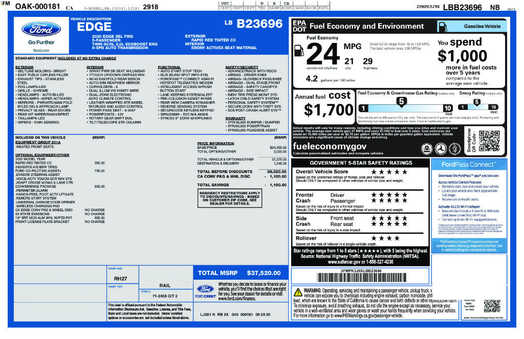 Used 2020 Red Ford SEL image 2