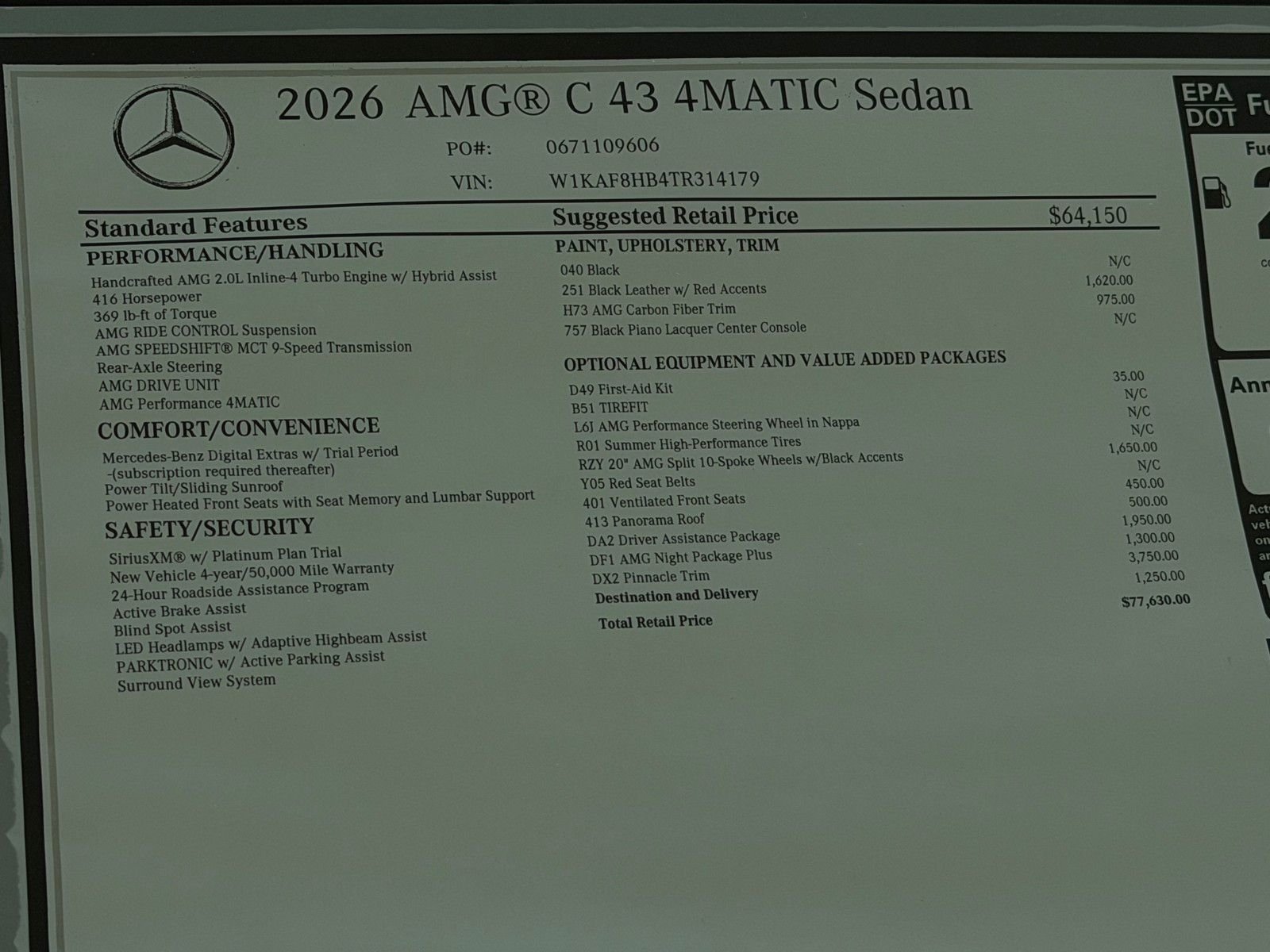 New 2026 Black Mercedes-Benz AMG® C 43 4MATIC® Sedan image 23
