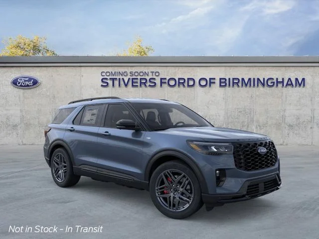 2026 Ford Explorer ST-Line in Vapor Blue Metallic — front three-quarter view