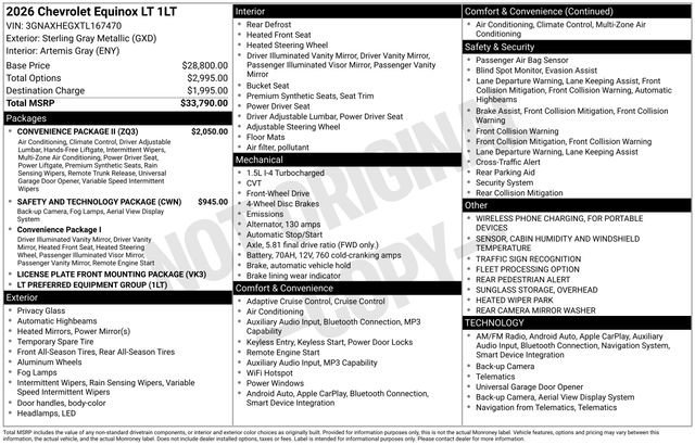 Used 2026 Sterling Gray Metallic Chevrolet LT image 1