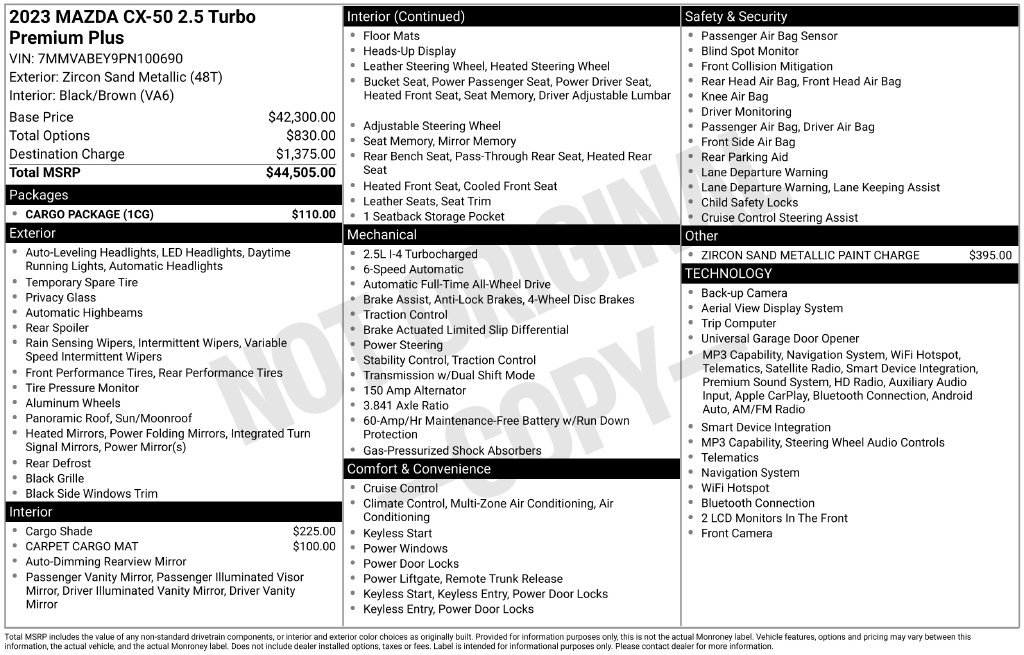 Certified Used 2023 Beige/tan Mazda 2.5 Turbo Premium Plus Package image 12