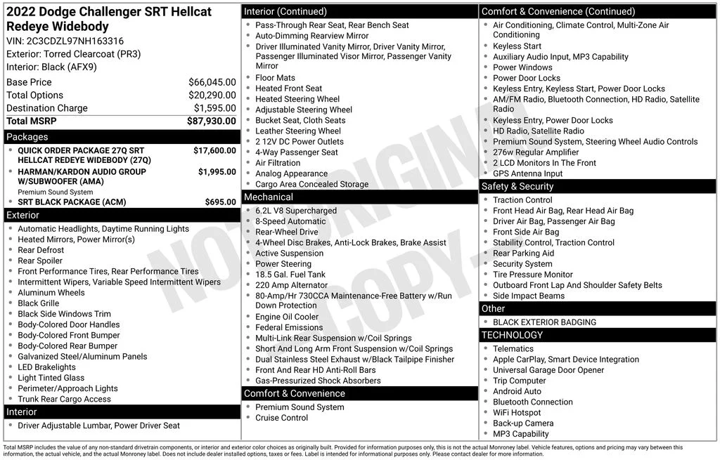 Used 2022 Red Dodge SRT Hellcat Redeye Widebody image 6