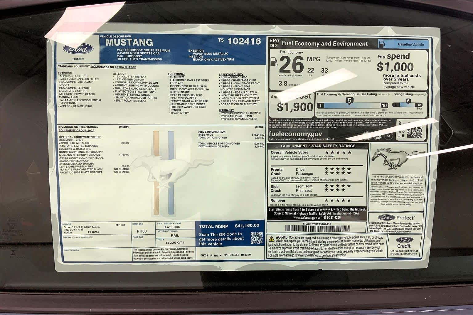 New 2026 Vapor Blue Metallic Ford EcoBoost® Premium Fastback image 21