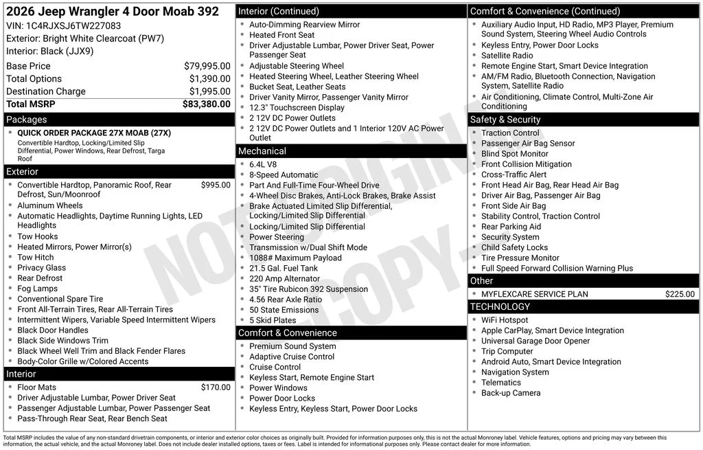 New 2026 Bright White Clear-Coat Exterior Paint Jeep Moab 392 image 9