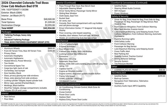 Used 2026 Black Chevrolet Trail Boss image 1